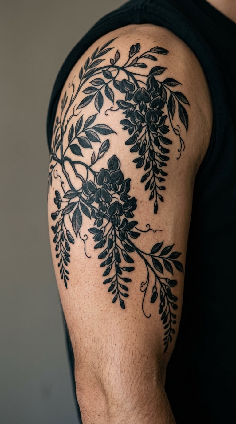 Blackwork Wisteria Vine