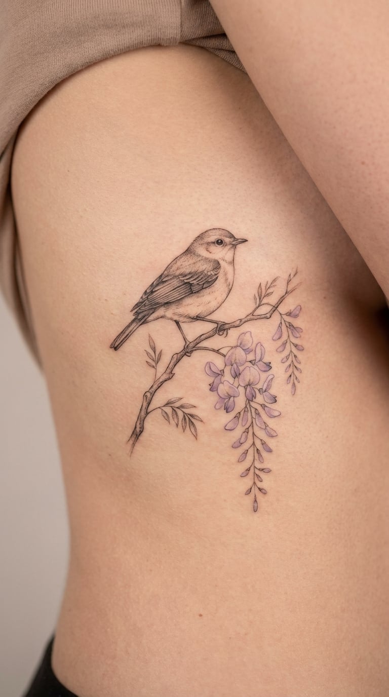 Songbird in a Wisteria Branch