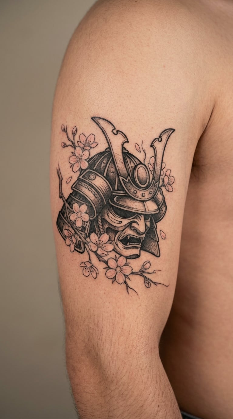 Samurai Helmet With Cherry Blossoms