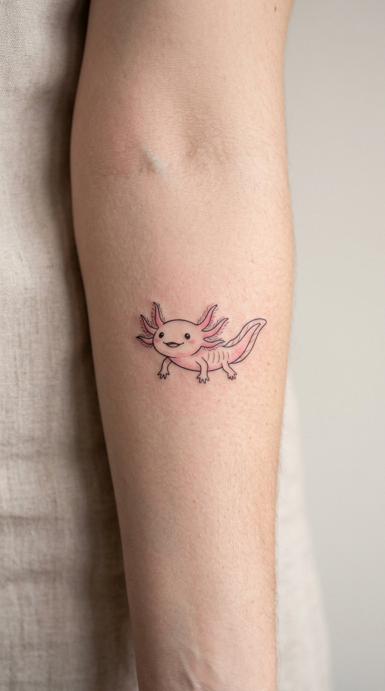 Smiling Axolotl with Three Frilly Gills