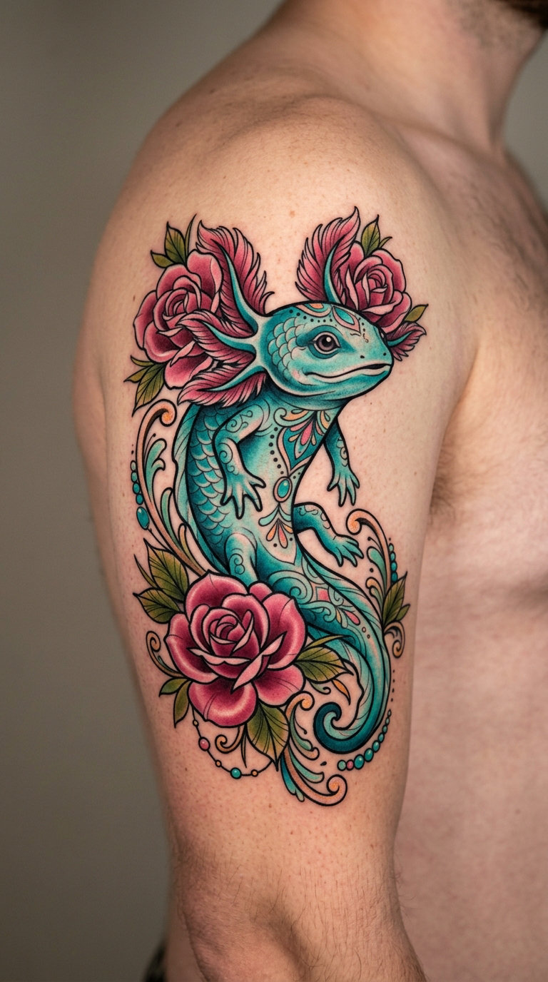 Traditional Axolotl with Rose Gills