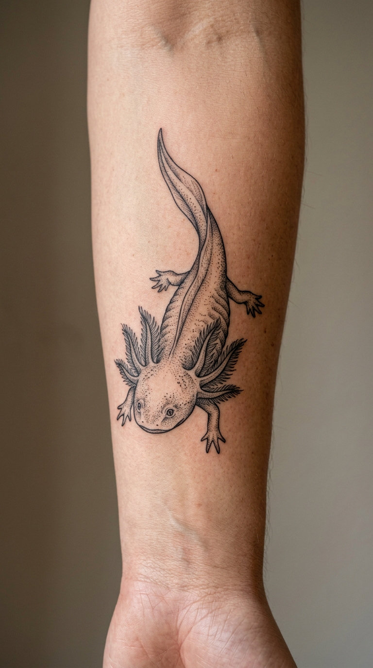 Axolotl Made of Dotwork and Fine Lines