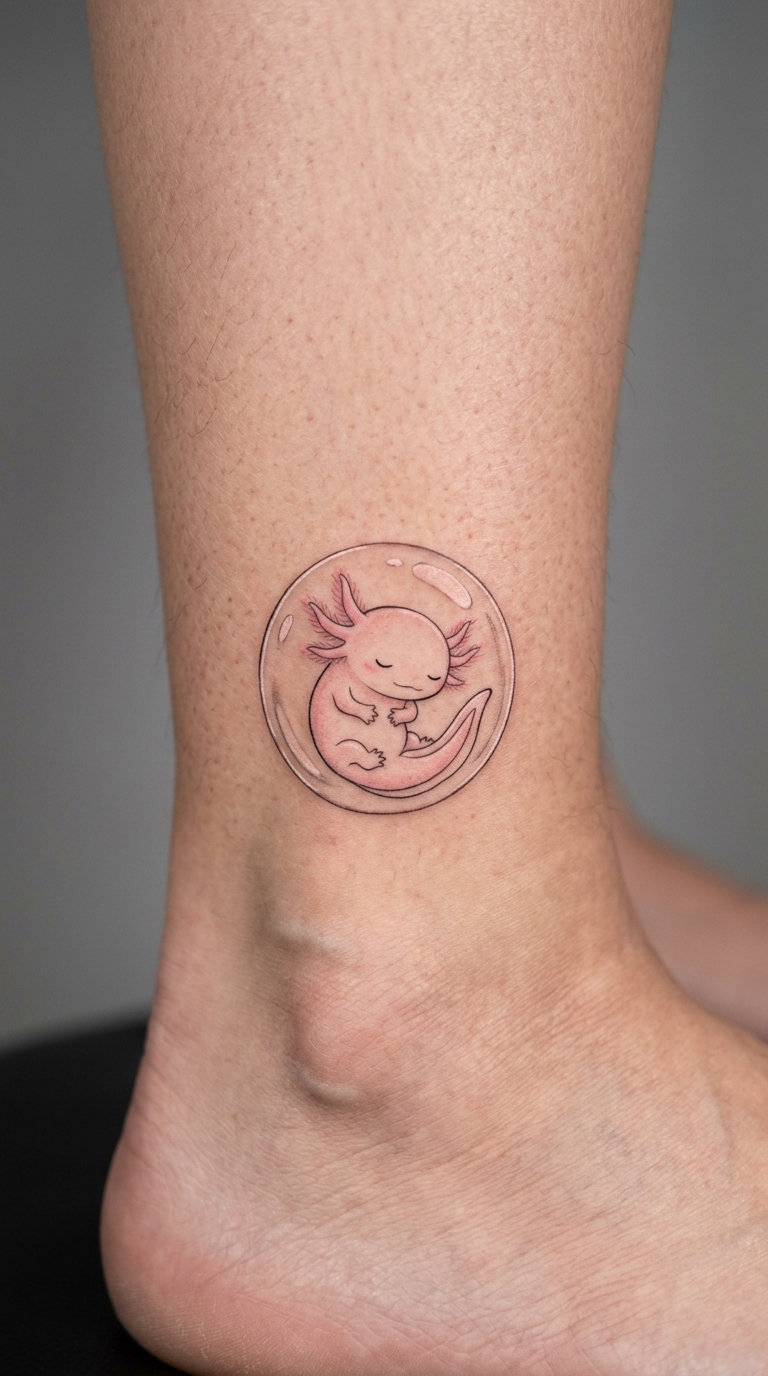 Sleepy Axolotl in a Cozy Bubble