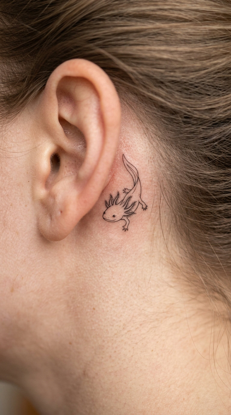 Tiny Axolotl Behind the Ear