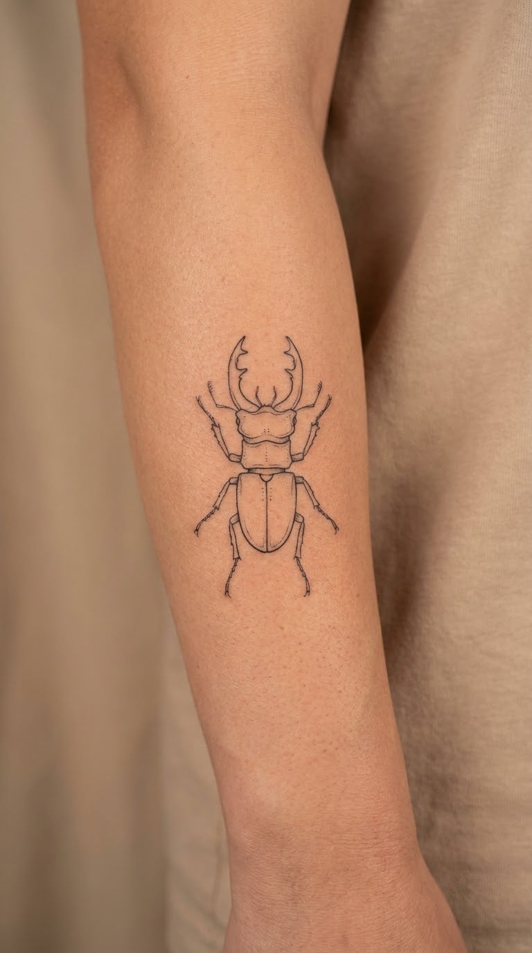 Fine-Line Stag Beetle on the Forearm