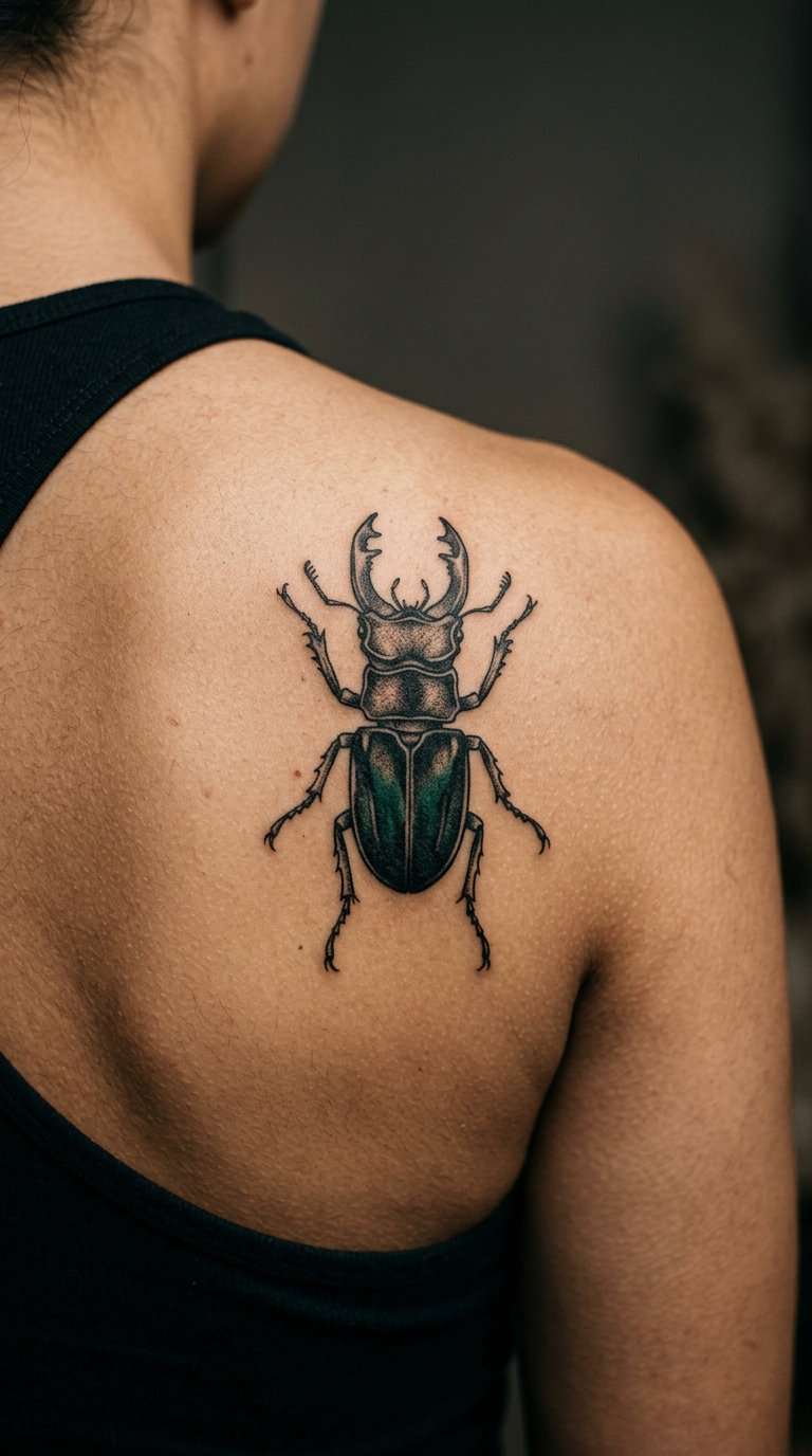 Emerald Green Beetle on the Shoulder Blade