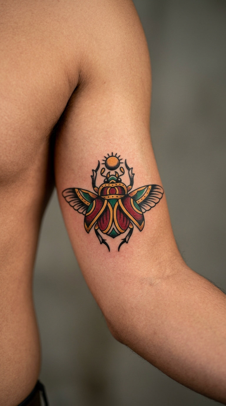 Traditional Scarab on the Bicep