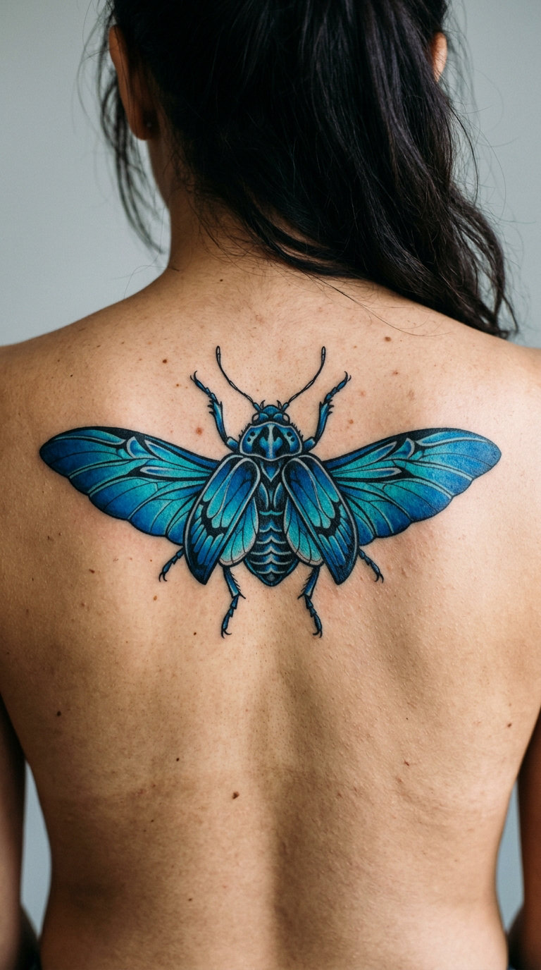 Blue Morpho Butterfly Beetle on the Back