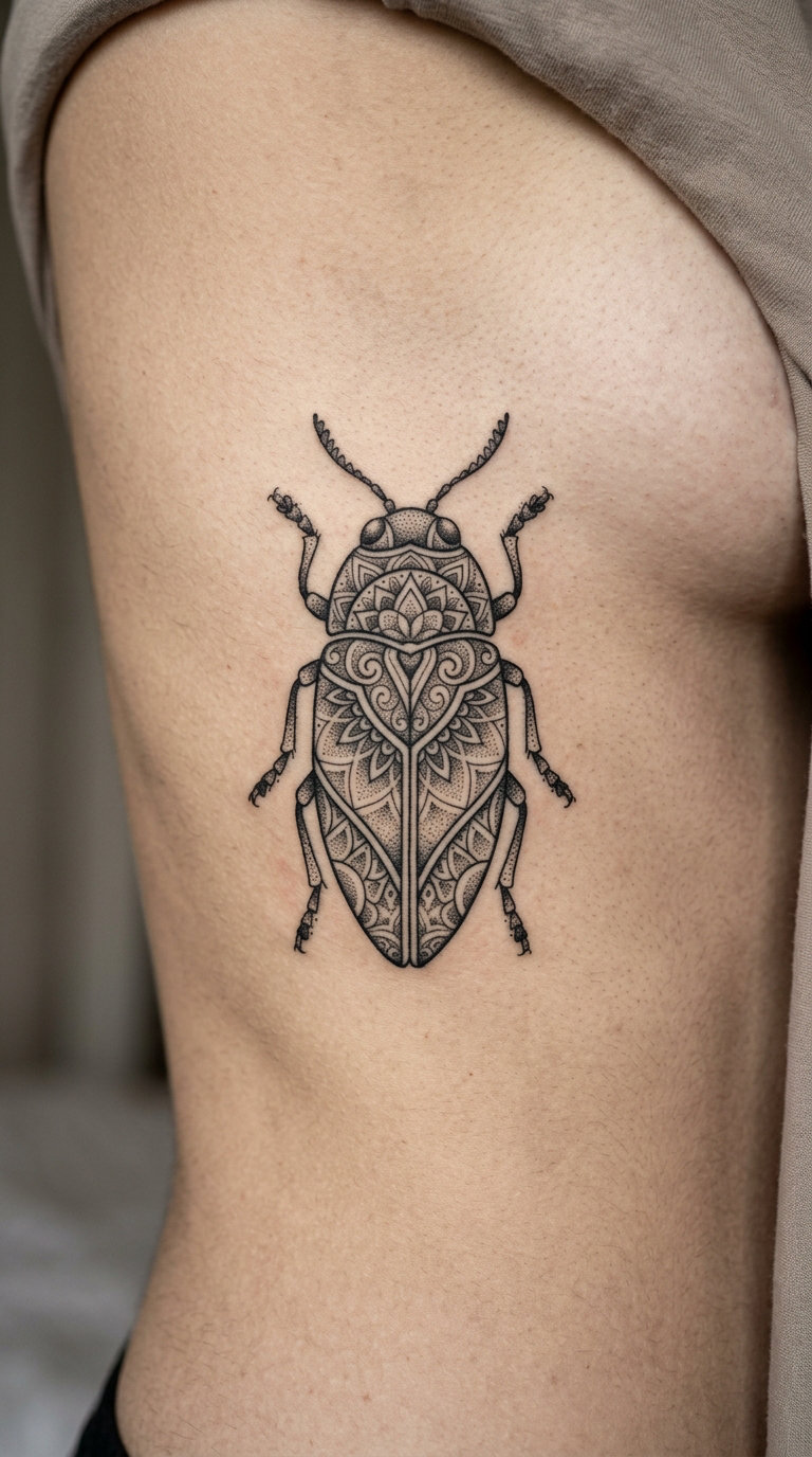 Dotwork Jewel Beetle on the Rib