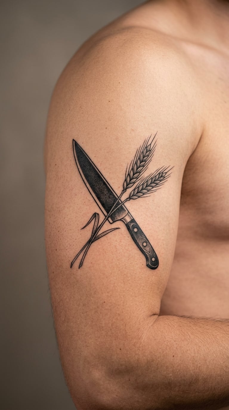 Chef Knife with Wheat Stalks