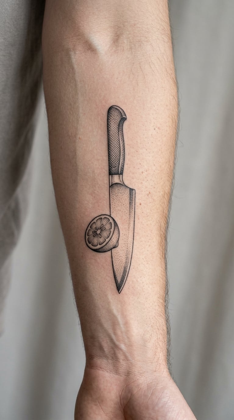 Dotwork Chef Knife and Lemon Slice