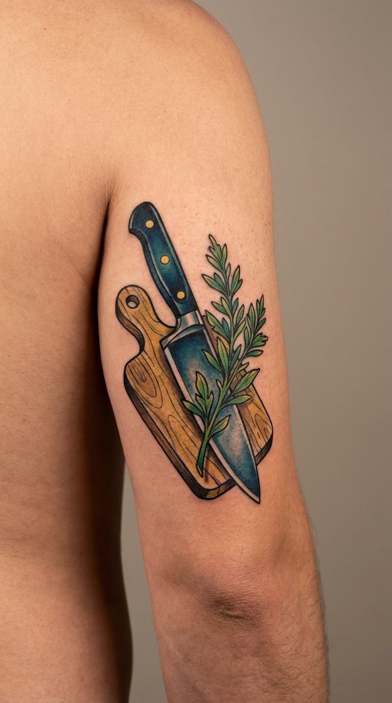 Colorful Chef Knife in a Kitchen Scene