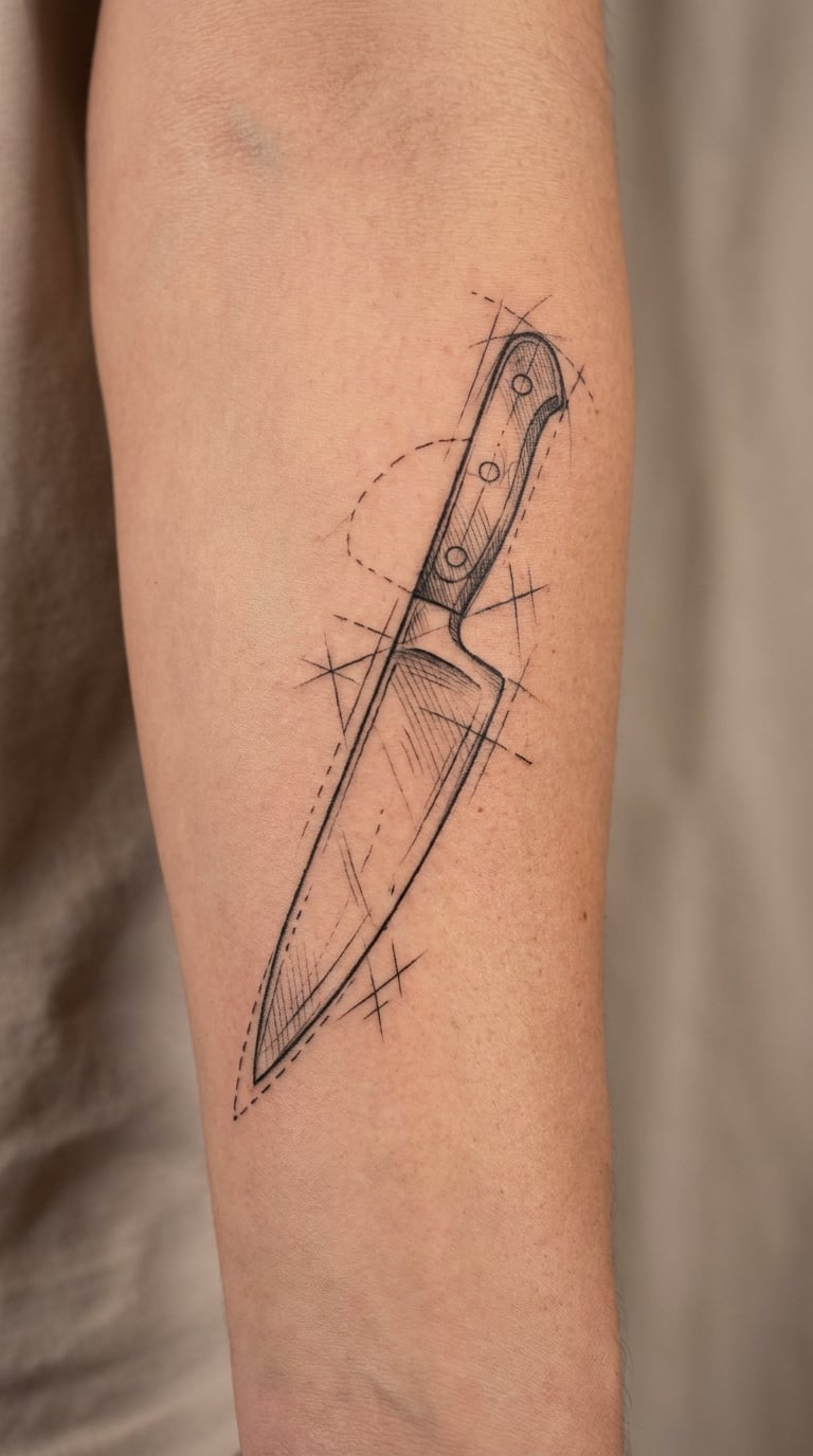 Sketch-Style Chef Knife Tattoo