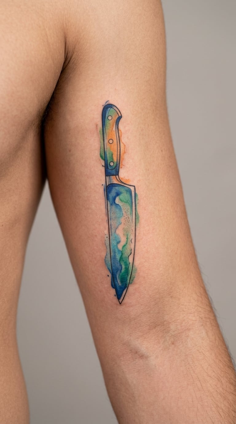 Watercolor Chef Knife with Herb Accent
