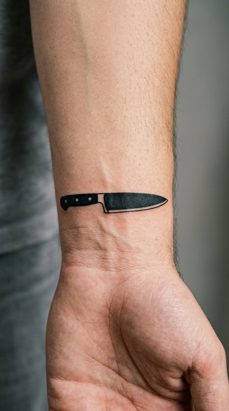 Blackwork Chef Knife Across the Wrist
