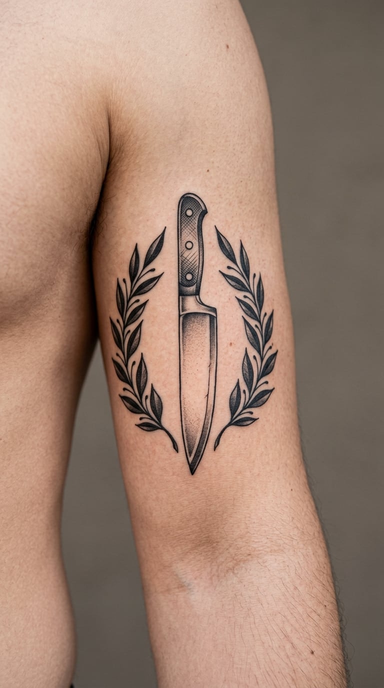 Chef Knife Wrapped in Laurel