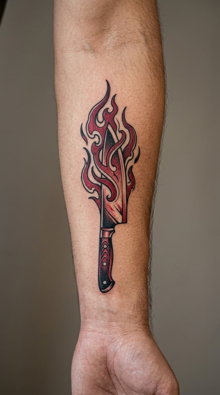 Chef Knife with Flame Details