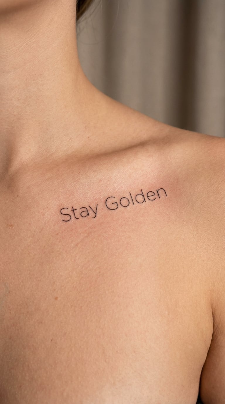 Fine-Line Stay Golden Collarbone Quote