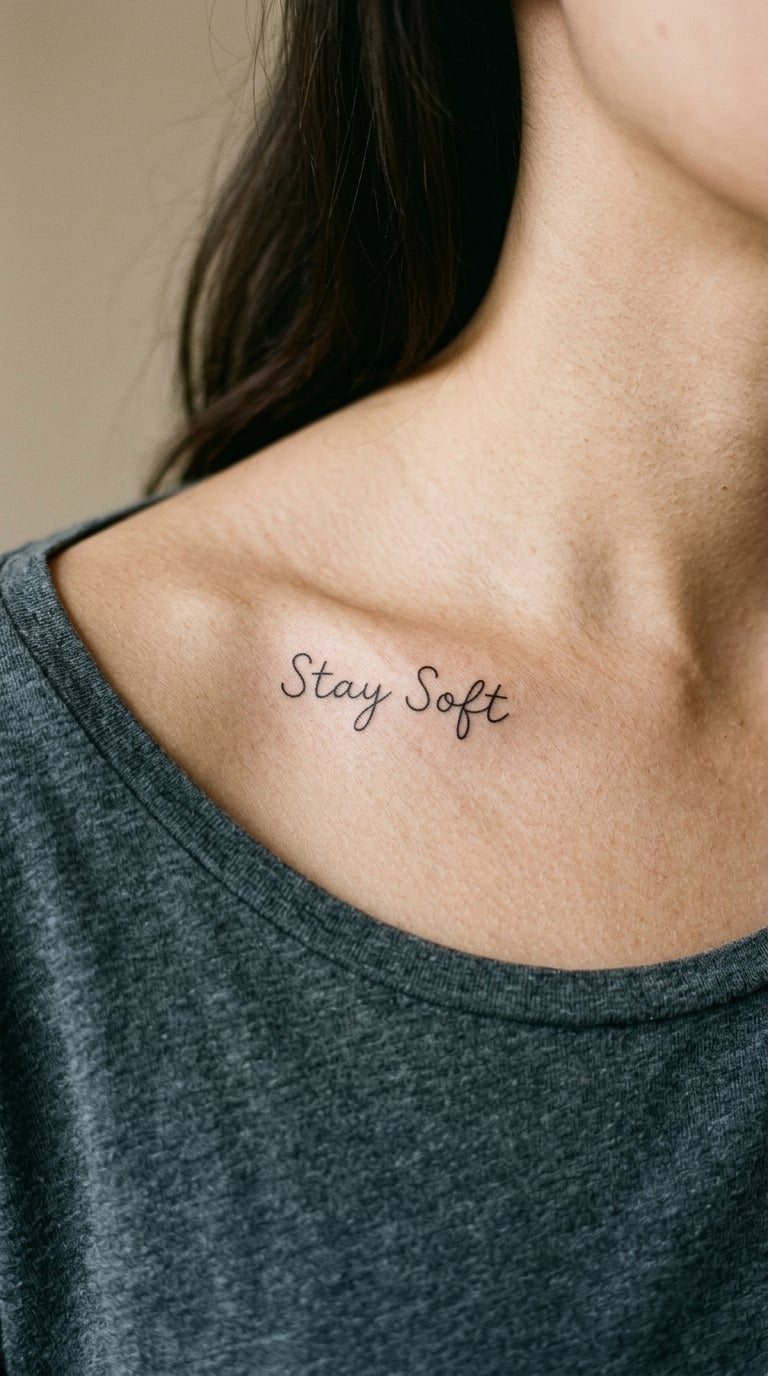 Stay Soft Collarbone Quote Tattoo