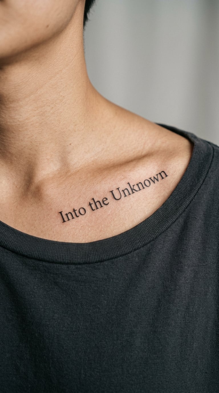 Into the Unknown Collarbone Quote Tattoo