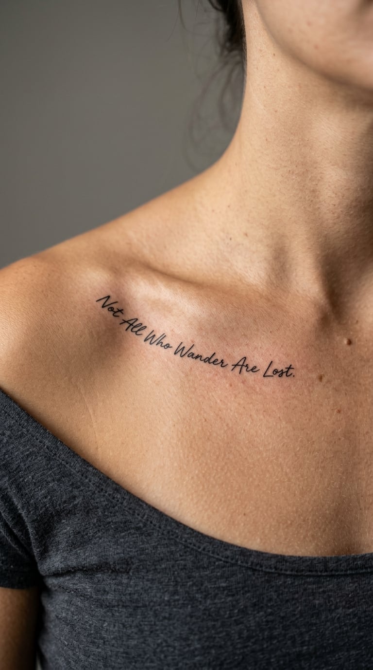 Not All Who Wander Are Lost Collarbone Tattoo