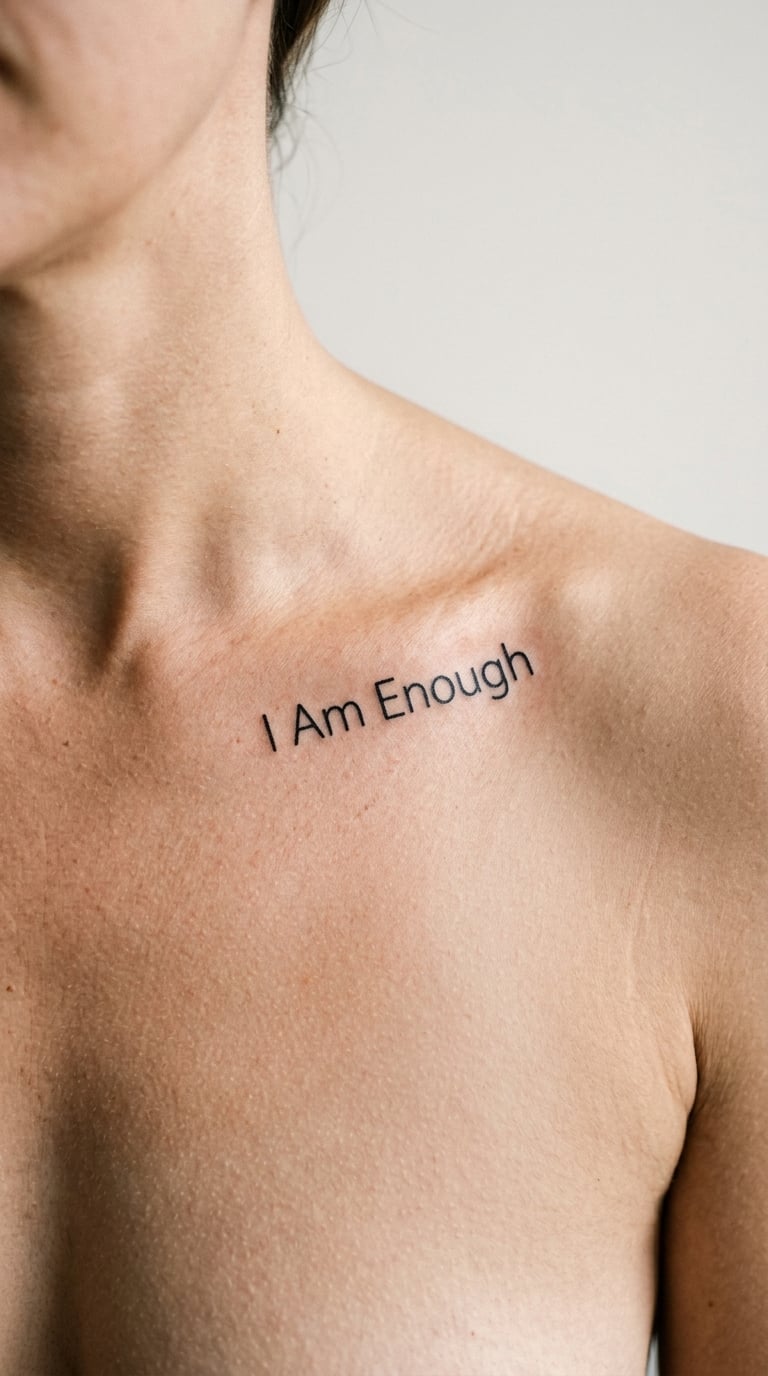 I Am Enough Collarbone Quote Tattoo