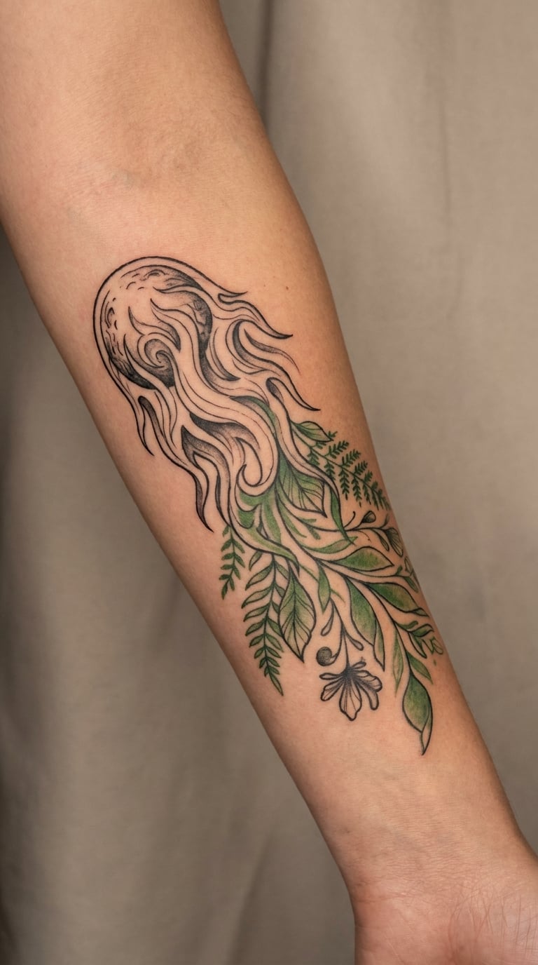 Comet with a Botanical Flame Tail
