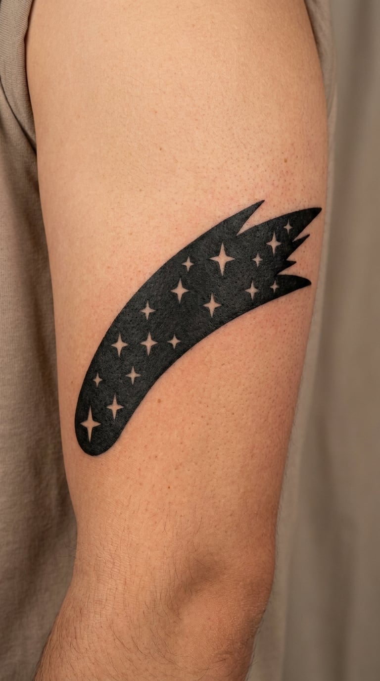 Black Comet with Negative-Space Stars