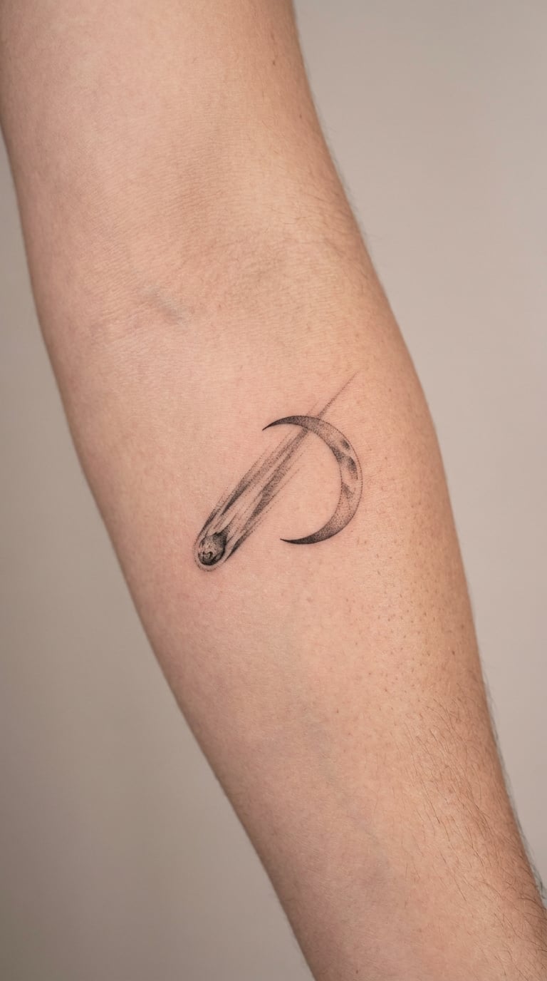 Micro-Realism Comet with a Crescent Moon