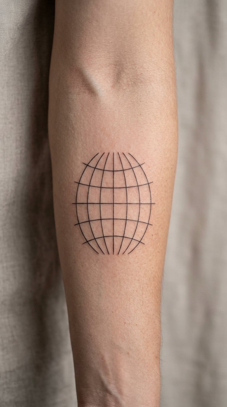 Fine-Line Latitude and Longitude Map