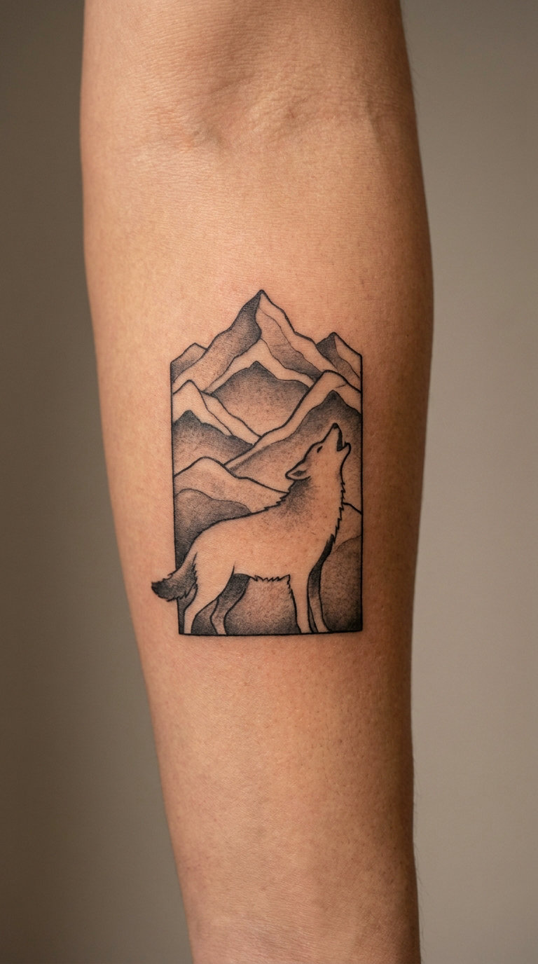 Howling Coyote and Mountain Range