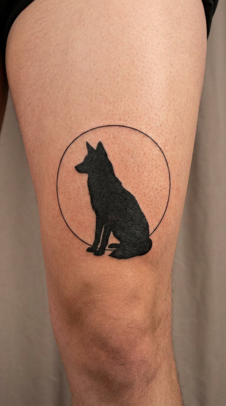 Blackwork Coyote in a Full Moon