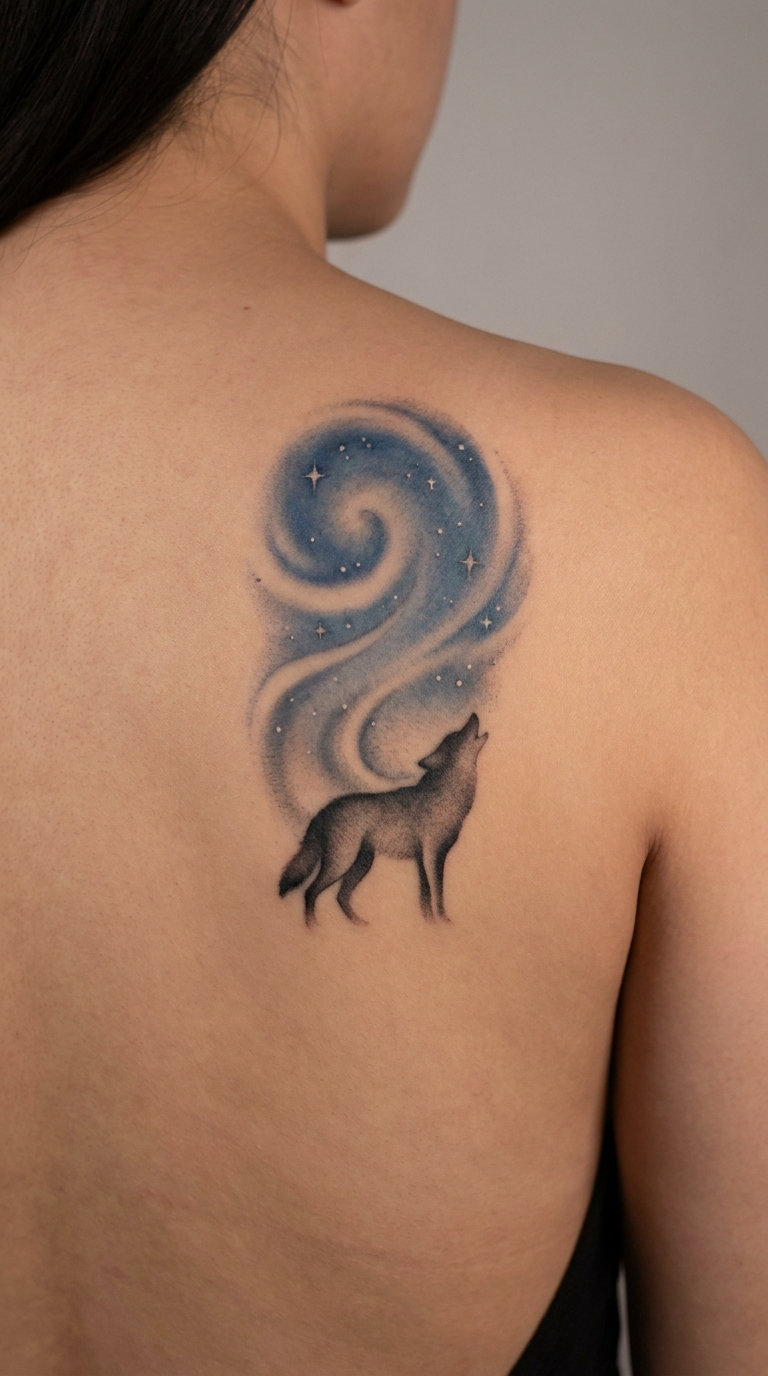 Dreamlike Coyote Under a Starry Sky