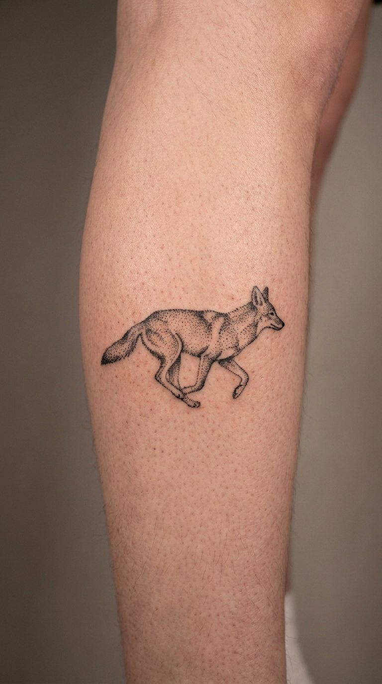 Running Coyote in Dotwork on the Calf