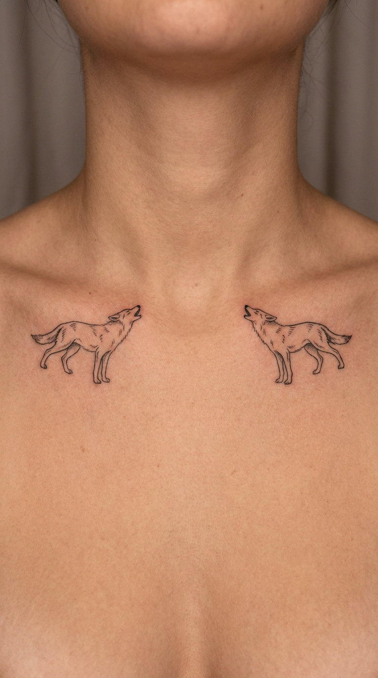 Howling Coyote as a Matching Collar-Bone Tattoo