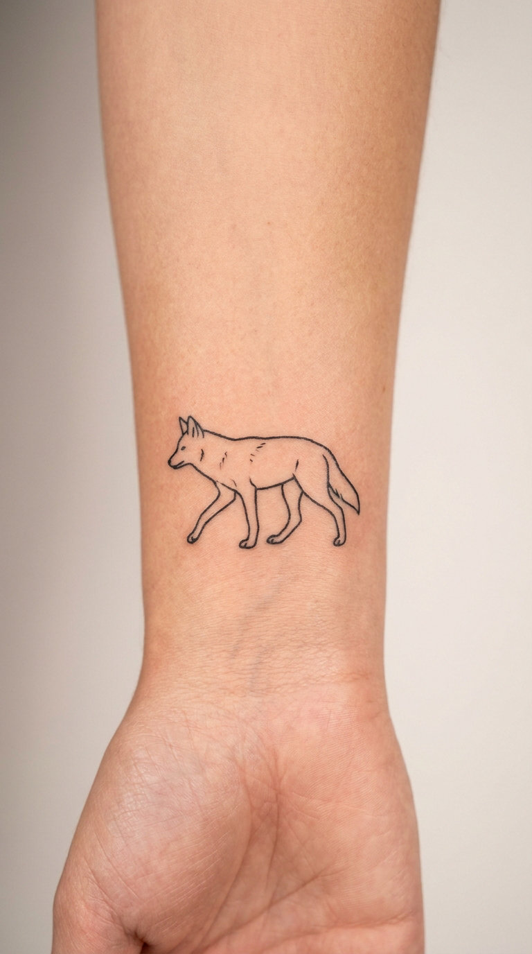 Minimal Line-Art Coyote on the Wrist