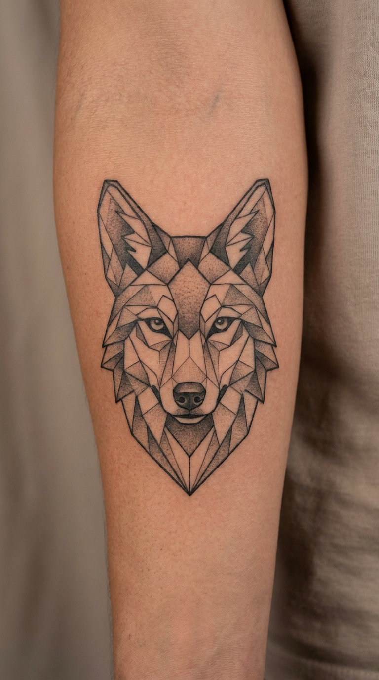 Geometric Coyote Head on the Forearm