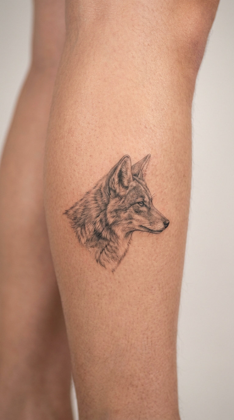 Realistic Coyote Profile on the Calf