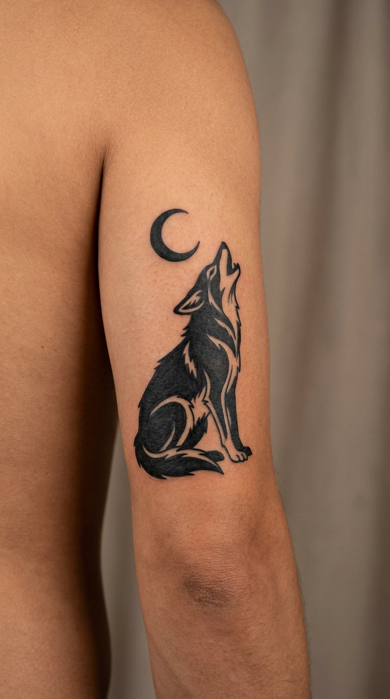 Traditional Blackwork Coyote Howl