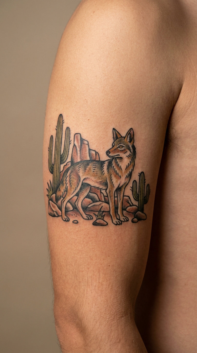 Traditional Coyote in a Desert Scene