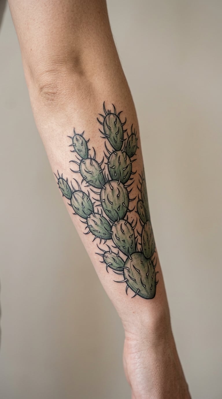 Foxtail Cactus Curved Spine Tattoo