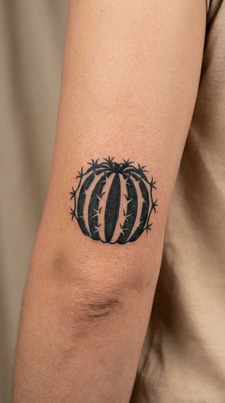 Barrel Cactus Elbow Blackwork