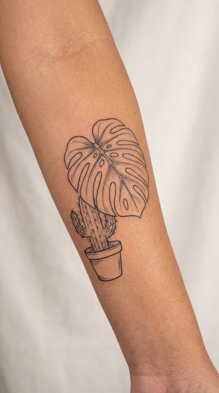 Monstera and Cactus Layered Botanical Design