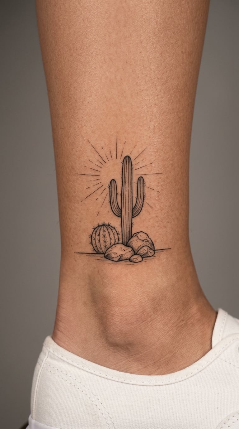 Full Desert Scene Ankle Tattoo