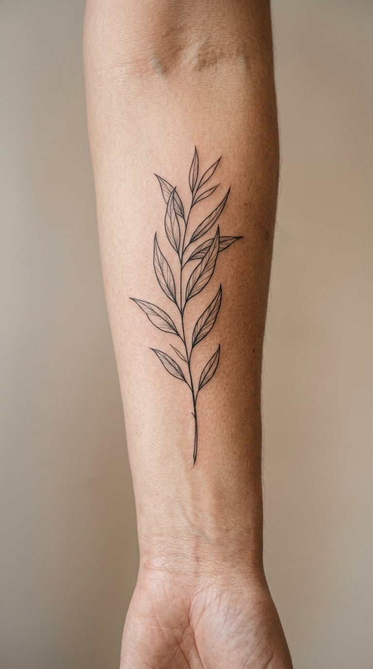 Fine-Line Eucalyptus Sprig on the Forearm