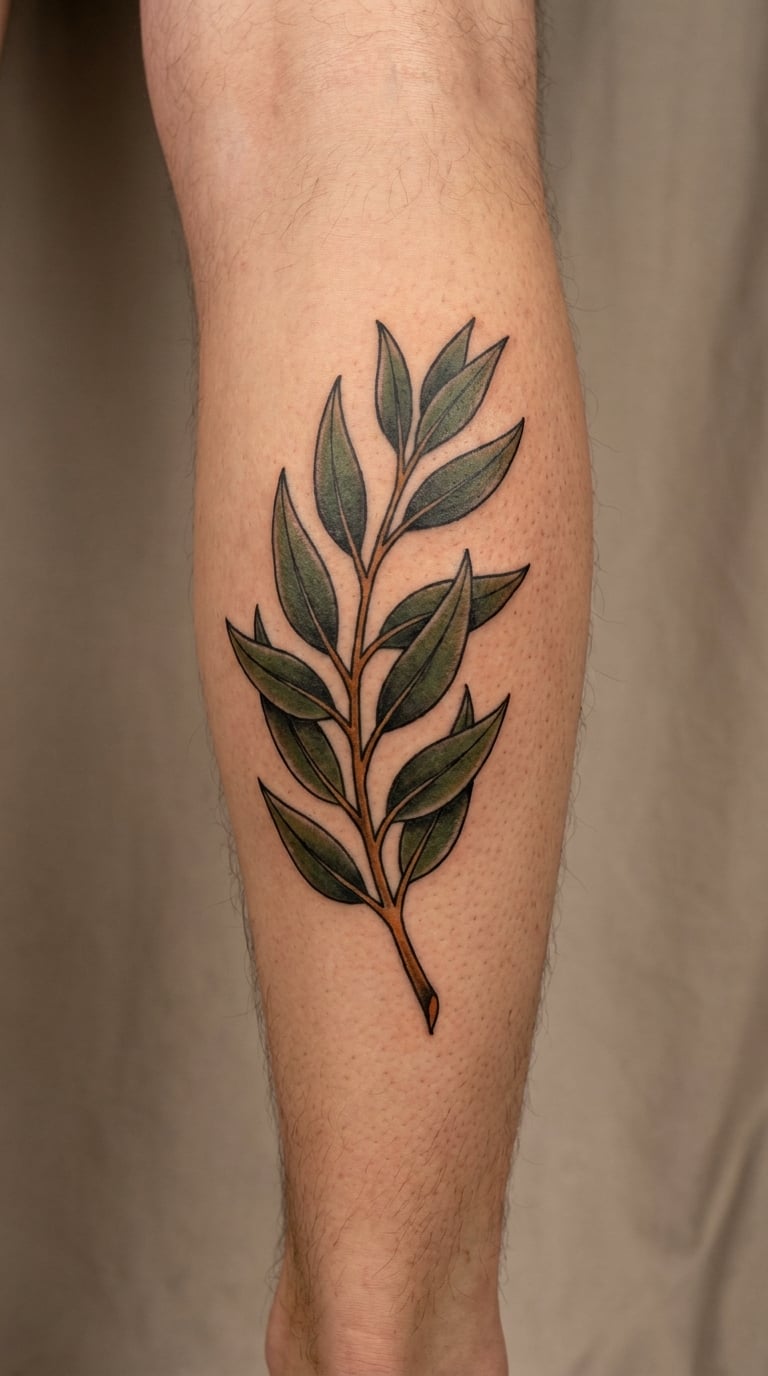 Traditional Eucalyptus Branch in Green Ink