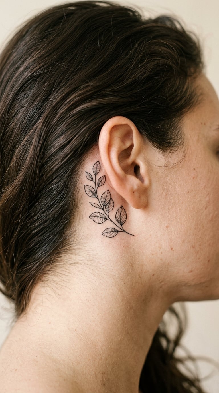 Minimal Eucalyptus Leaf Behind the Ear