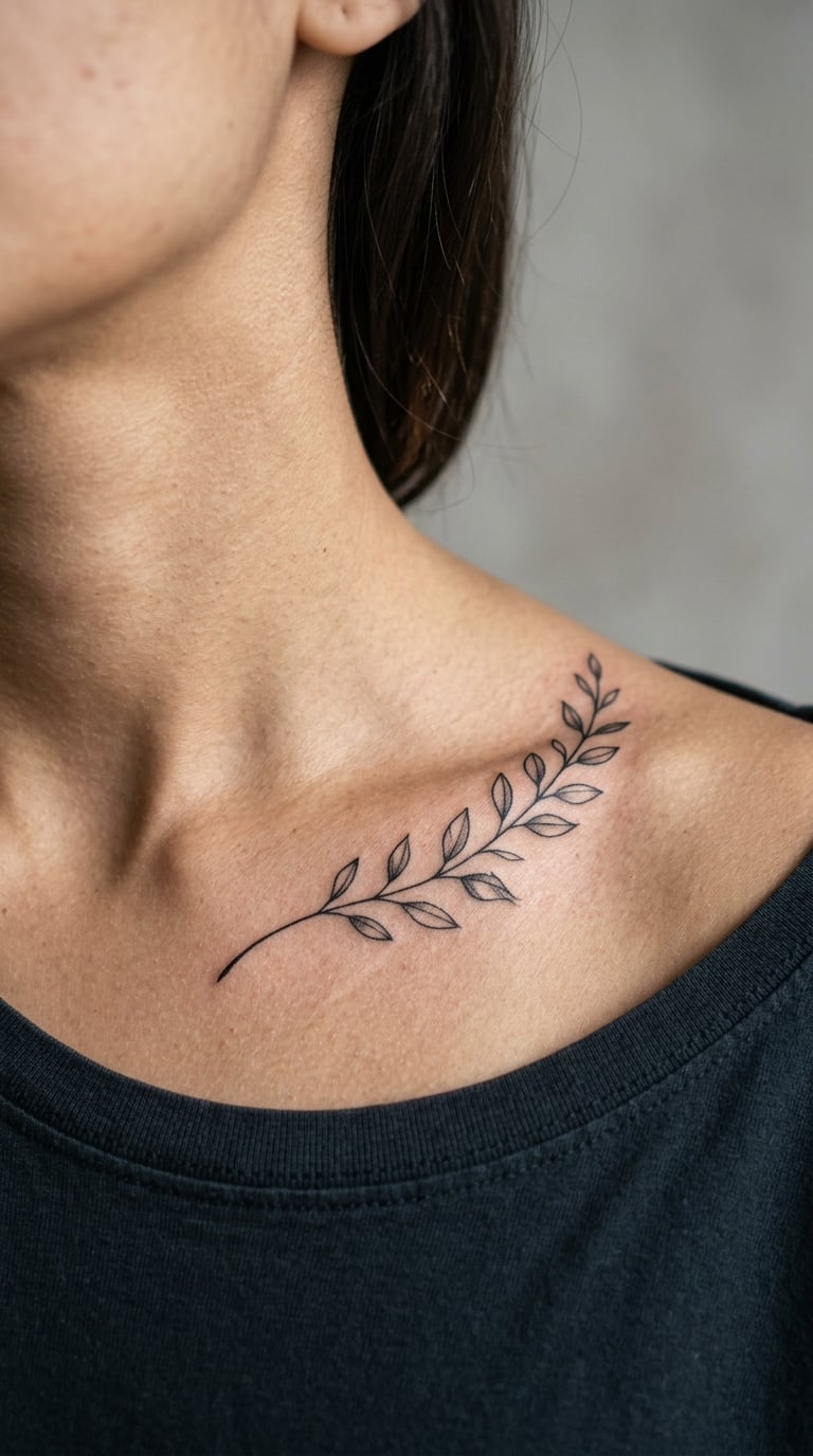 Curved Eucalyptus Stem on the Collarbone