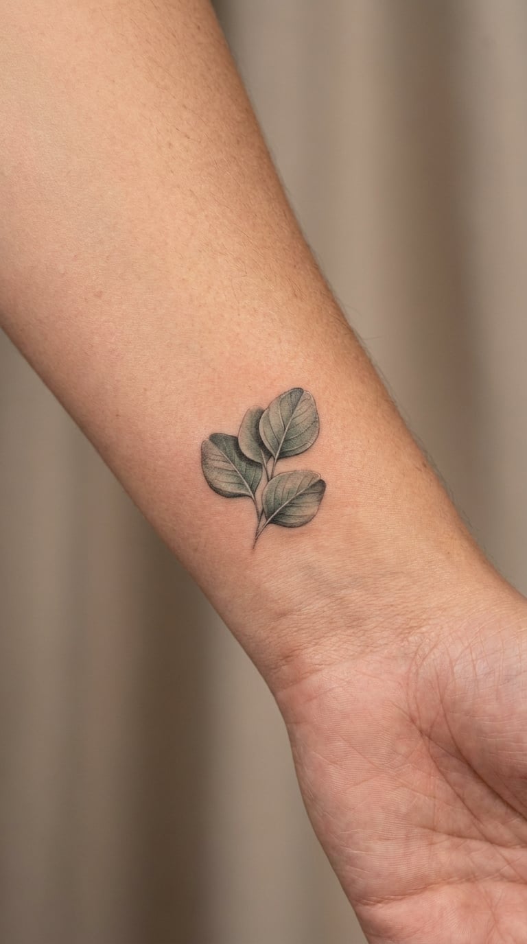 Micro-Realism Eucalyptus Leaves on the Wrist