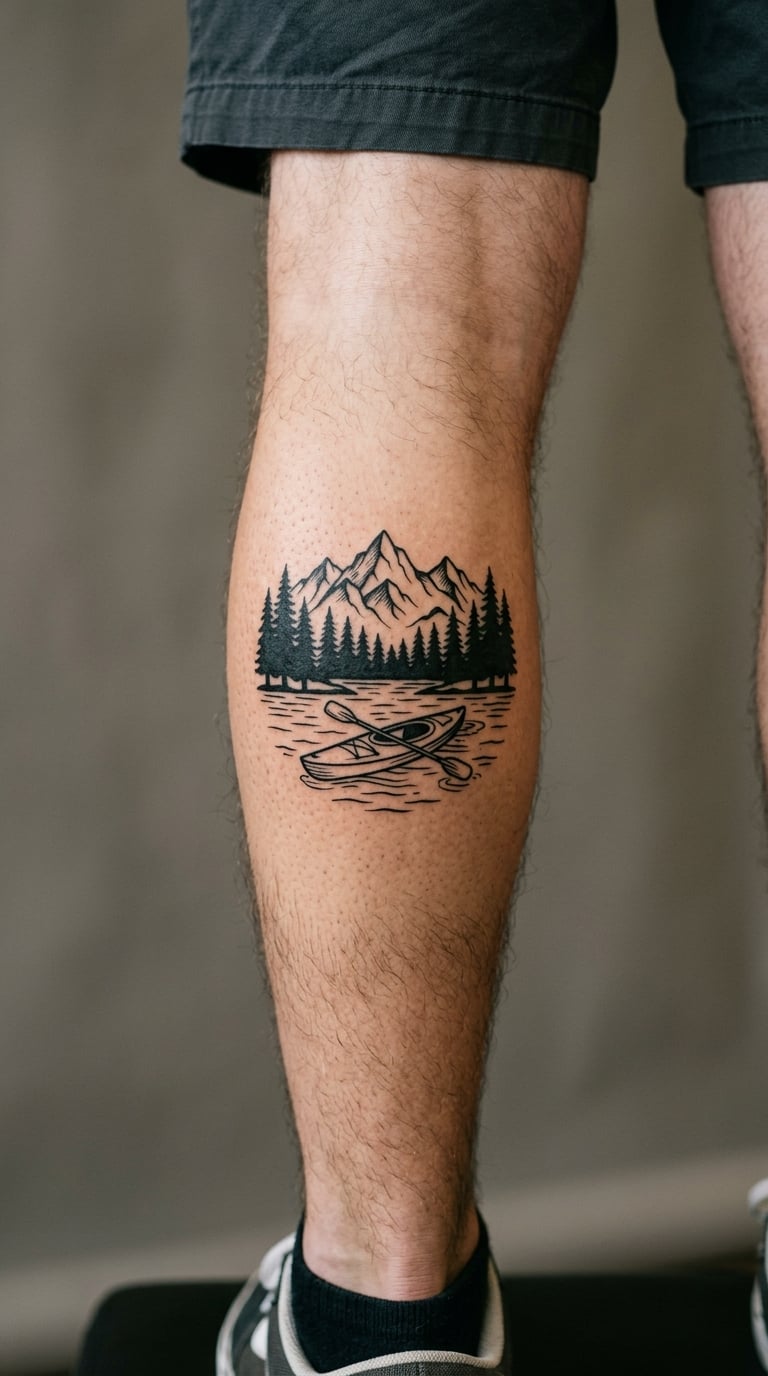 Kayak and Mountain Lake Tattoo